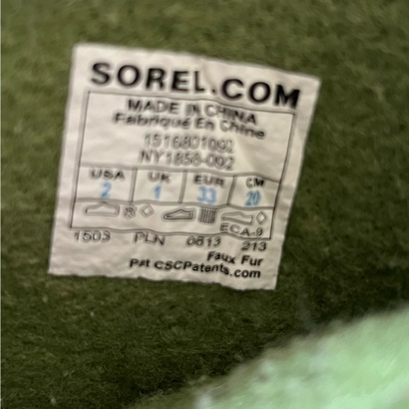 SOREL Joan of Arctic Snow Boots faux fur Waterproof kids Size 2 Pink Grey Green - Picture 7 of 9